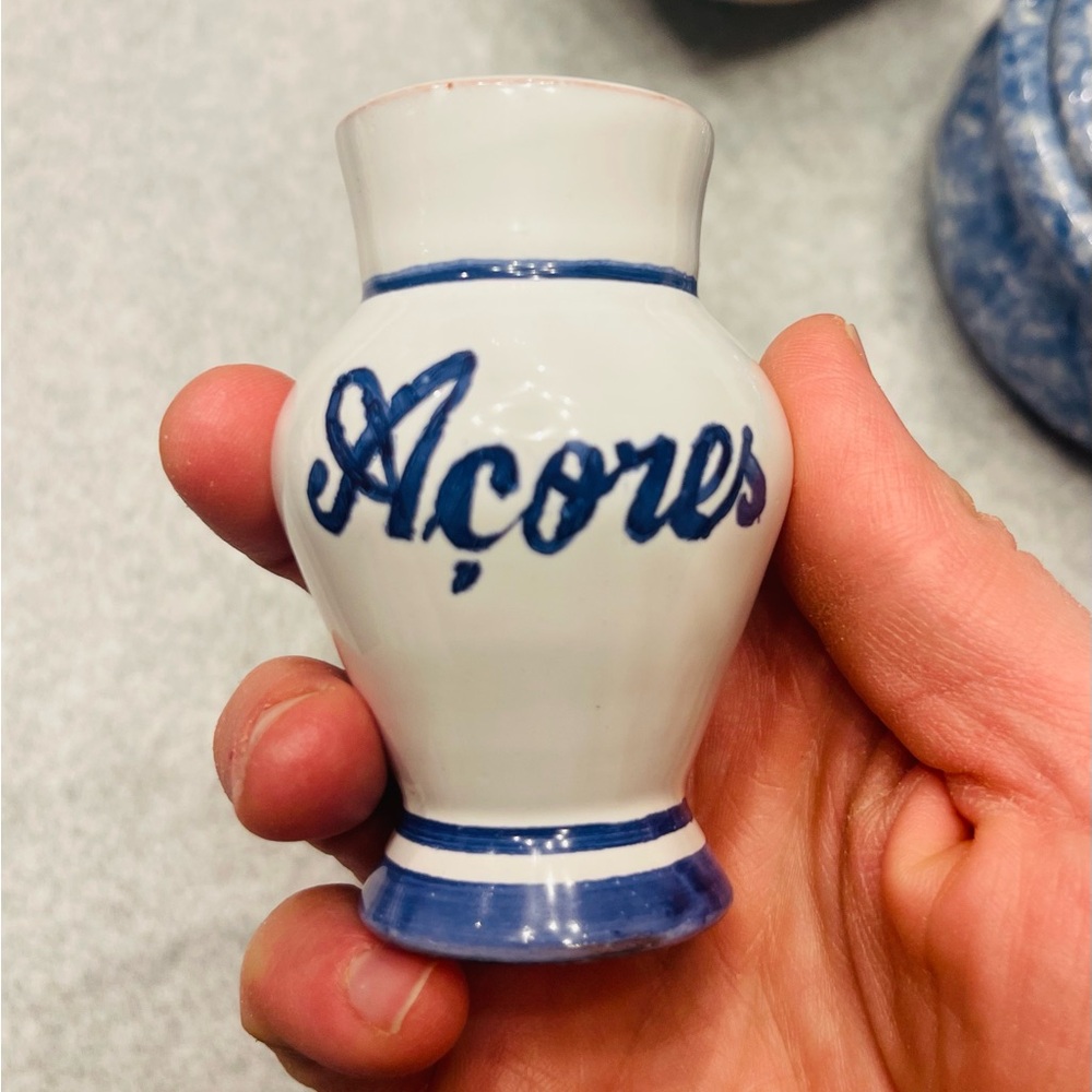 EVIE White Ceramic Accent Vase with Blue Script
